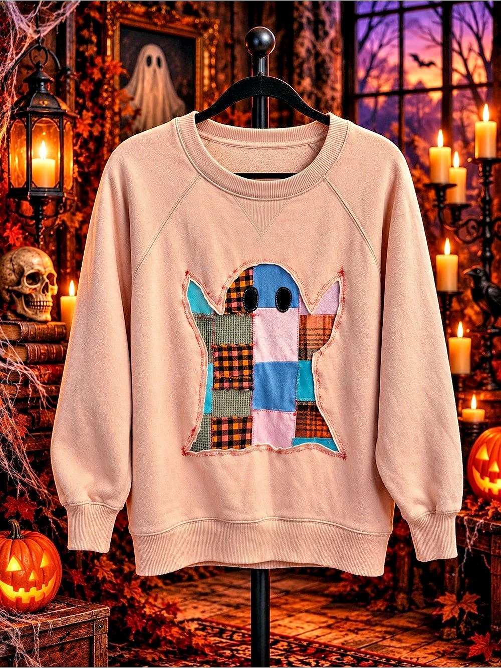 Handmade Upcycle ghost crewneck - Picture 1 of 1